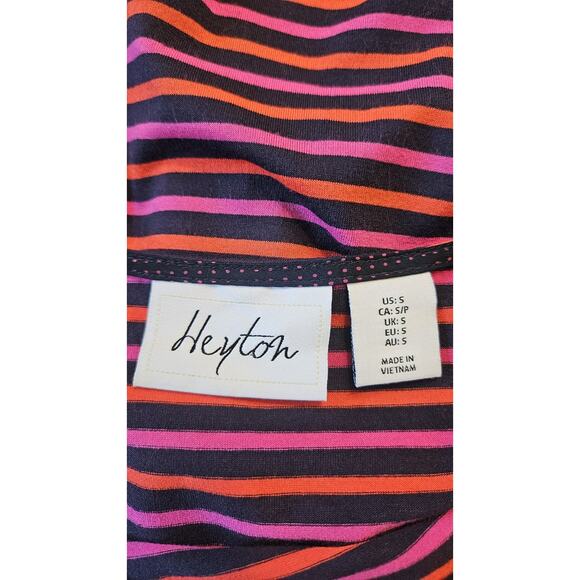 Heyton Dress Size SMALL Striped S/S Ruffle Sleeve Stretch Navy Pink Red - Picture 5 of 6